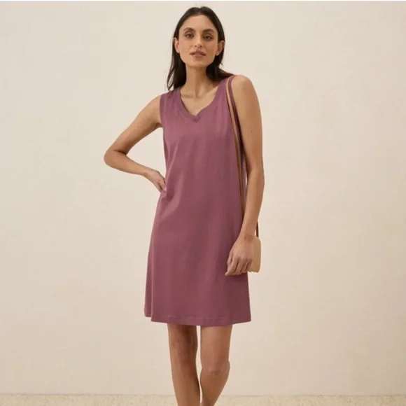 pact purple dress PACT + Fit & Flare Strappy Midi Dress